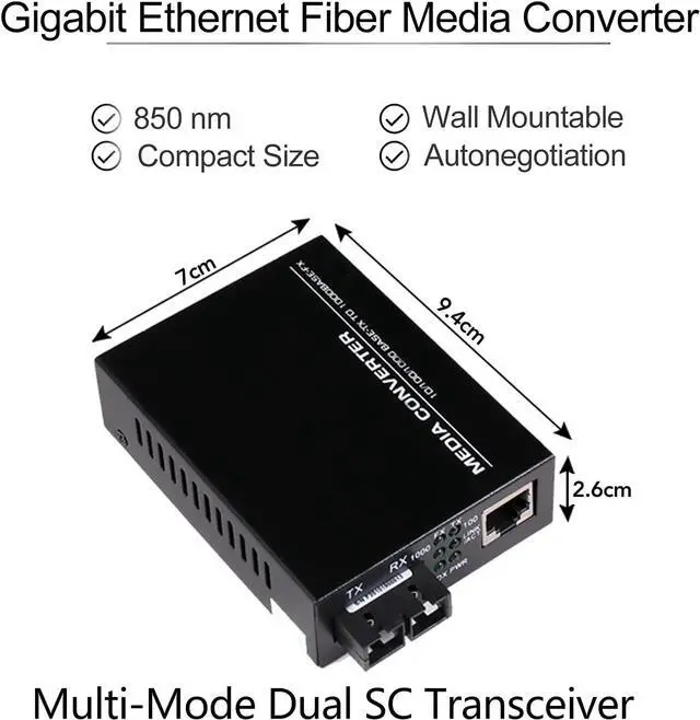 Alt view image 7 of 7 - A Pair 2 Pack Multi-Mode Dual SC Fiber Gigabit Fast Ethernet Media Converter, Mini 1x 10/100/1000Base-T RJ45 to 1000Base-SC Slot Converter Transceiver, up to 2KM 850-1310-nm, AC 100V~240V