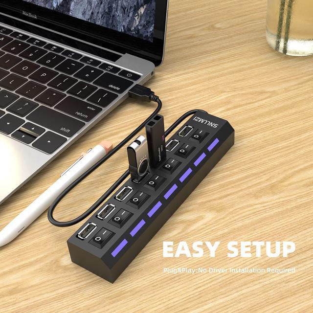 Alt view image 4 of 7 - USB Hub, 7 Port USB 2.0 Hub LED Portable High-Speed Compatible for iMac Pro, MacBook Air, Mac Mini/Pro, Surface Pro, PC and Laptop