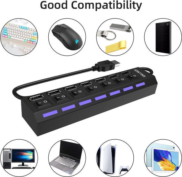 Alt view image 5 of 7 - USB Hub, 7 Port USB 2.0 Hub LED Portable High-Speed Compatible for iMac Pro, MacBook Air, Mac Mini/Pro, Surface Pro, PC and Laptop
