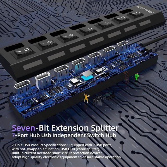Alt view image 6 of 7 - USB Hub, 7 Port USB 2.0 Hub LED Portable High-Speed Compatible for iMac Pro, MacBook Air, Mac Mini/Pro, Surface Pro, PC and Laptop