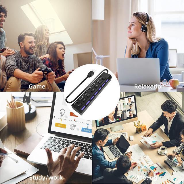 Alt view image 7 of 7 - USB Hub, 7 Port USB 2.0 Hub LED Portable High-Speed Compatible for iMac Pro, MacBook Air, Mac Mini/Pro, Surface Pro, PC and Laptop