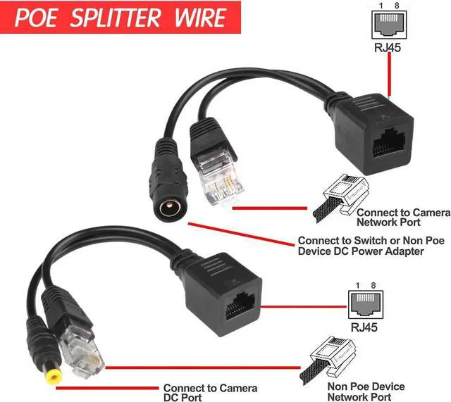 Alt view image 5 of 7 - Passive PoE Injector 6 Pairs PoE Splitter Kit Passive PoE Injector and PoE Splitter Kit with 5.5x2.1 mm DC Connector RJ45 Power Over Ethernet