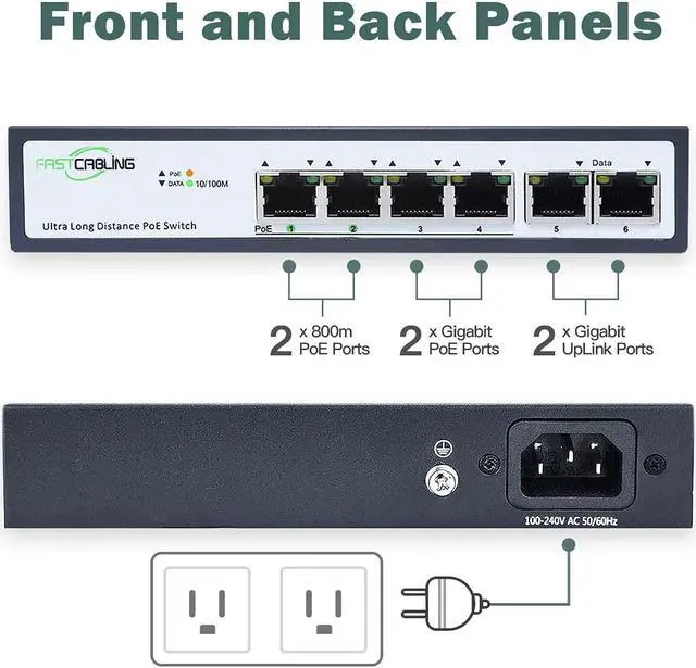 Alt view image 2 of 7 - 1500ft Long Range PoE+ Switch, PoE Extension with Continuous Run of cat5e/cat6, Fast Ethernet 10/100Mbps, 30W IEEE802.3at/af