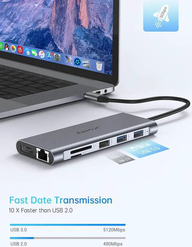 Alt view image 6 of 7 - Docking Station, USB C Docking Station, USB C Hub 13 in 1 Triple Display with 100W PD Charging, 2 HDMI, DP, USB-C Data Transfer, 3 USB 3.0, 2 USB 2.0 for MacBook Pro and Type C Laptops