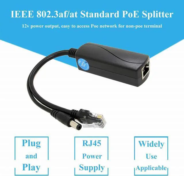 Alt view image 2 of 5 - Active PoE Splitter 12V 2A Output, IEEE 802.3af/at Standard 10/100Mbps Power Over Ethernet Splitter for Security IP Camera DC Jack (PS5712AT Black)