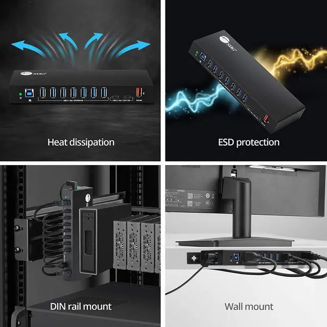 Alt view image 7 of 7 - Industrial Powered USB C & USB 3.1 Hub, Splitter, 10 Port, Powered Multiport Hub Expander for Desktop, Laptop, Tablets, Cellphone, External HD, Keyboard and Mouse (ID-US0811-S1)