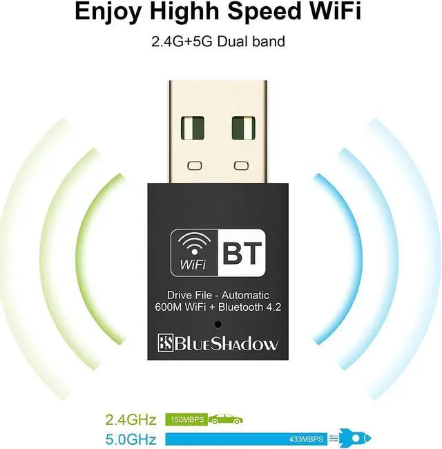 Alt view image 2 of 7 - Blueshadow Mini 2-in-1 USB WiFi Bluetooth Adapter AC600-2.4G/5G Dual Band Wireless Network Adapter for Desktop PC, Bluetooth 4.2, WPA3 Network Security, Supports Windows 11,10, 8.1,8, 7