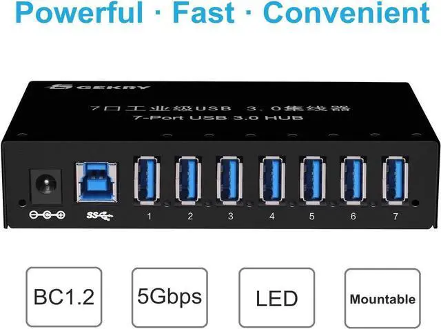 Alt view image 4 of 7 - GEKRY USB 3.0 Hub, USB Data Hub, Metal Case Mountable 7-Port Powered USB Hub 3.0 with 36W AC Adapter-Type A