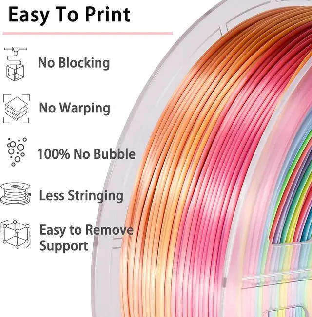 Alt view image 4 of 7 - Silk PLA Filament Multicolor, 3D Printer Filament Rainbow PLA Filament 1.75mm +/- 0.02mm, 3D Printing Filament 1kg/2.2lbs