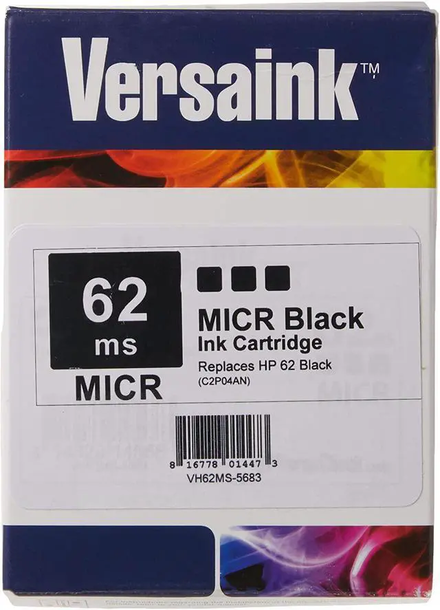 Alt view image 2 of 3 - VersaInk-Nano HP 62 MS Black MICR Ink Cartridge for Check Printing, Black