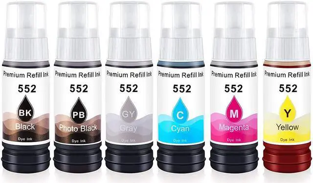 Main image of Compatible Refill Bottle Ink Replacement for 552 T552 Work for EcoTank Photo ET-8550 ET-8500 All-in-One Wide-Format Supertank Printer (BK/PBK/ C/M/Y/GR 70ml, 6-Pack, Not Sublimation Ink)