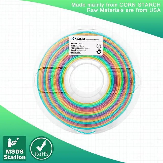 Alt view image 6 of 7 - AMOLEN 3D Printer Filament, PETG Filament 1.75mm PETG Multicolor Rainbow, 3D Printing Filament 1KG/2.2lb