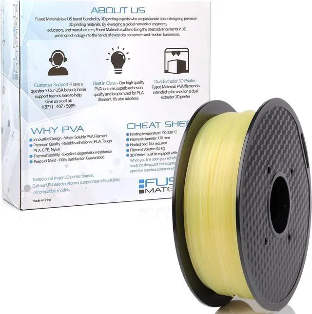 Alt view image 7 of 7 - Fused Materials PVA Filament 1.75mm Water-Soluble Support Material for 3D Printing Compatible with Bambu Lab, Polymaker, Overture, and More Works with PLA, PETG, Nylon, ABS Clear & Transparent