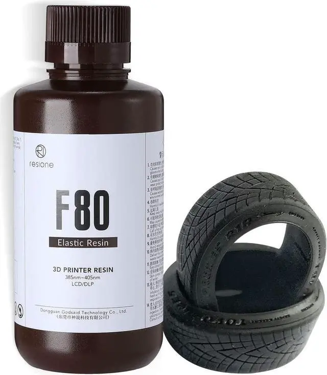 Main image of RESIONE 3D Printer Resin, F80 Elastic Resin 405nm UV-Curing Resin with High Elongation at Break High Resilience Photopolymer Resin for LCD DLP MSLA 3D Printing (Black, 1000g)