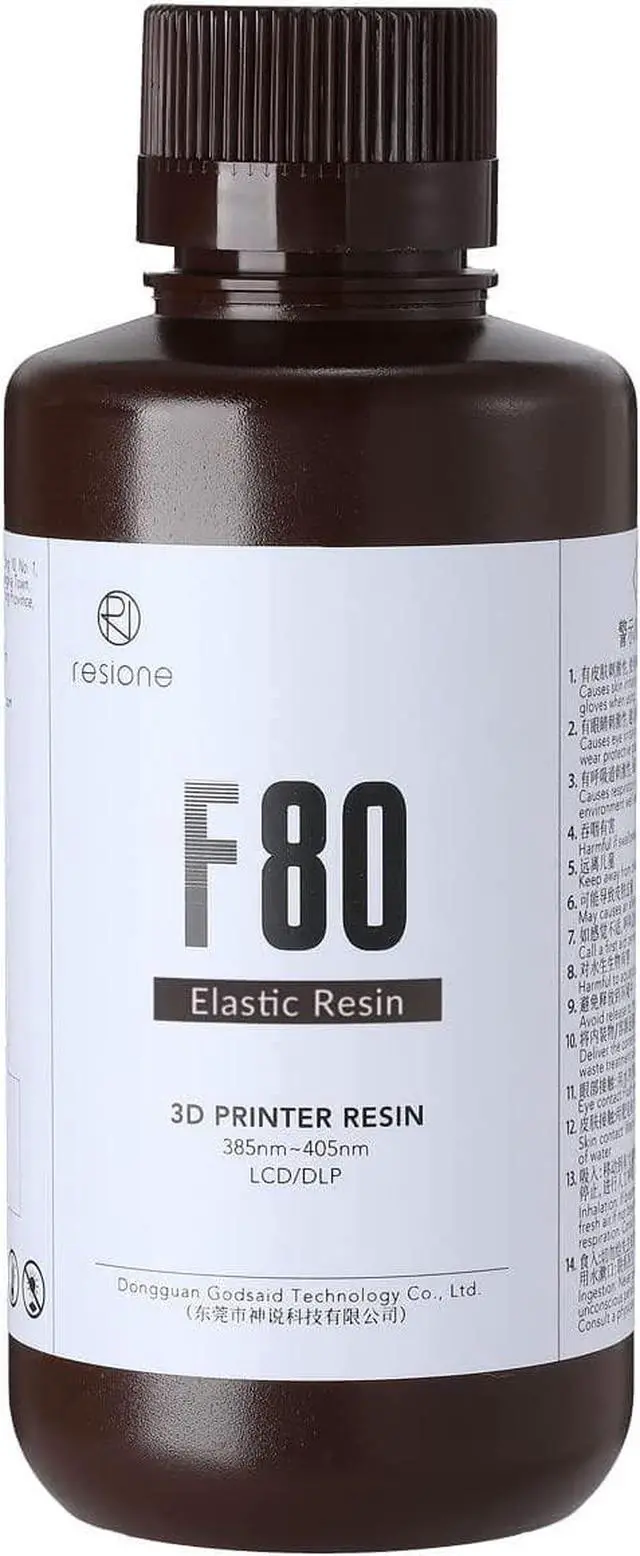 Alt view image 4 of 4 - RESIONE 3D Printer Resin, F80 Elastic Resin 405nm UV-Curing Resin with High Elongation at Break High Resilience Photopolymer Resin for LCD DLP MSLA 3D Printing (Black, 1000g)
