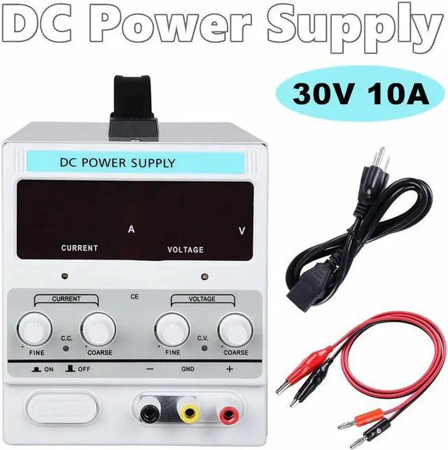 Main image of Adjustable Power Supply 30V 10A 110V Precision Variable DC Digital Lab w/clip