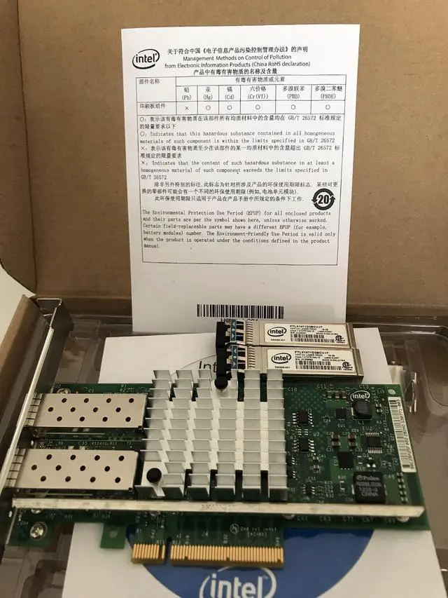 Alt view image 3 of 6 - X520-DA2 Intel 82599ES 10Gbps Dual Port PCI-E E10G42BTDA Ethernet Server Adapter with two INTEL E10GSFPSR FTLX8571D3BCV-IT SFP+SR 10G/1G  Transceivers for X710 X520