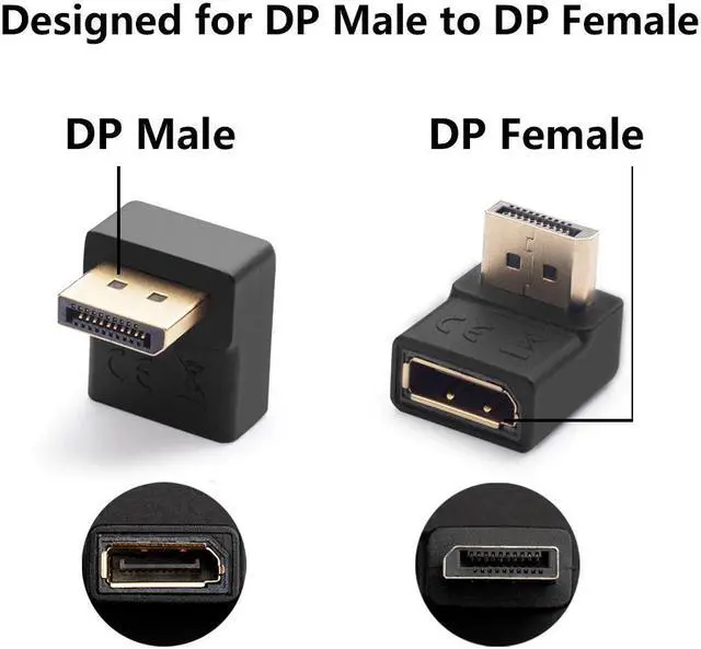 Alt view image 4 of 5 - 90-degree Displayport cable adapter Dp male to female left right angled Displayport cable Upward downward displayport adapter
