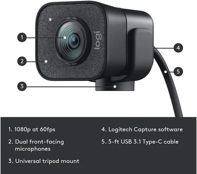 Alt view image 5 of 6 - Logitech StreamCam Webcam Full HD 1080P / 60fps Autofocus Built-in Microphone Web Camera