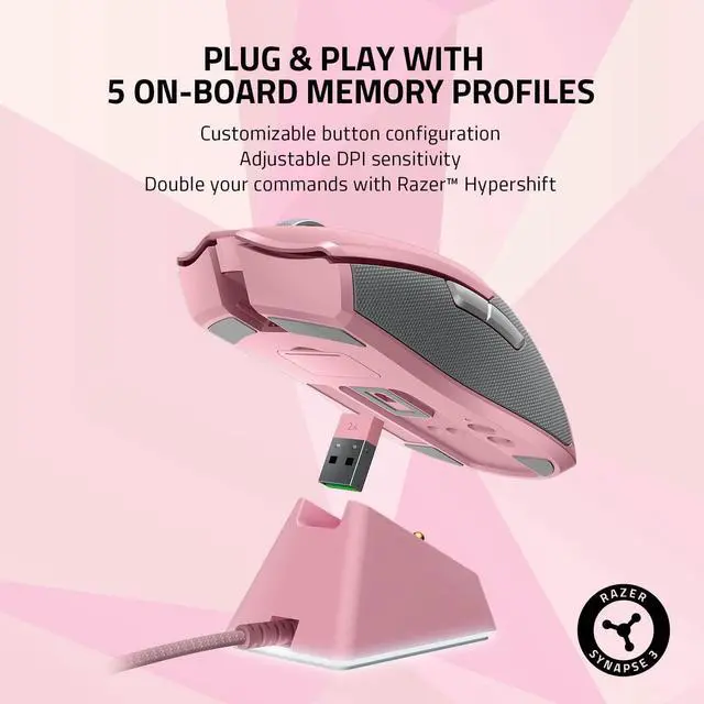 Alt view image 6 of 6 - Razer Viper Ultimate Lightweight Wireless Gaming Mouse & RGB Charging Dock: Hyperspeed Wireless Technology - 20K DPI Optical Sensor - 78g - Optical Mouse Switch - 70 Hr Battery - Quartz Pink
