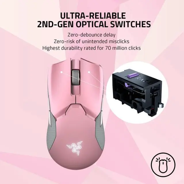 Alt view image 2 of 6 - Razer Viper Ultimate Lightweight Wireless Gaming Mouse & RGB Charging Dock: Hyperspeed Wireless Technology - 20K DPI Optical Sensor - 78g - Optical Mouse Switch - 70 Hr Battery - Quartz Pink