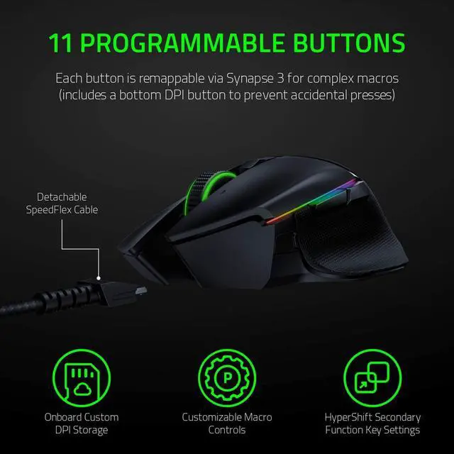 Alt view image 7 of 7 - Razer Basilisk Ultimate Hyperspeed Wireless Gaming Mouse w/ Charging Dock: Fastest Gaming Mouse Switch - 20K DPI Optical Sensor - Chroma RGB - 11 Programmable Buttons - 100 Hr Battery - Classic Black