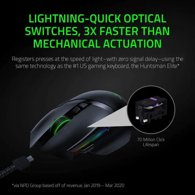 Alt view image 5 of 7 - Razer Basilisk Ultimate Hyperspeed Wireless Gaming Mouse w/ Charging Dock: Fastest Gaming Mouse Switch - 20K DPI Optical Sensor - Chroma RGB - 11 Programmable Buttons - 100 Hr Battery - Classic Black