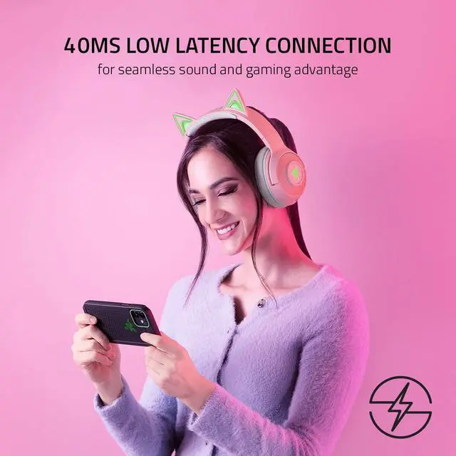 Alt view image 4 of 7 - Razer Kraken BT Kitty Edition: Bluetooth 5.0-40ms Low Latency Connection - Custom-Tuned 40mm Drivers - Beamforming Microphone - Powered by Razer Chroma - Quartz Pink