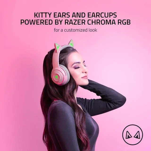 Alt view image 2 of 7 - Razer Kraken BT Kitty Edition: Bluetooth 5.0-40ms Low Latency Connection - Custom-Tuned 40mm Drivers - Beamforming Microphone - Powered by Razer Chroma - Quartz Pink