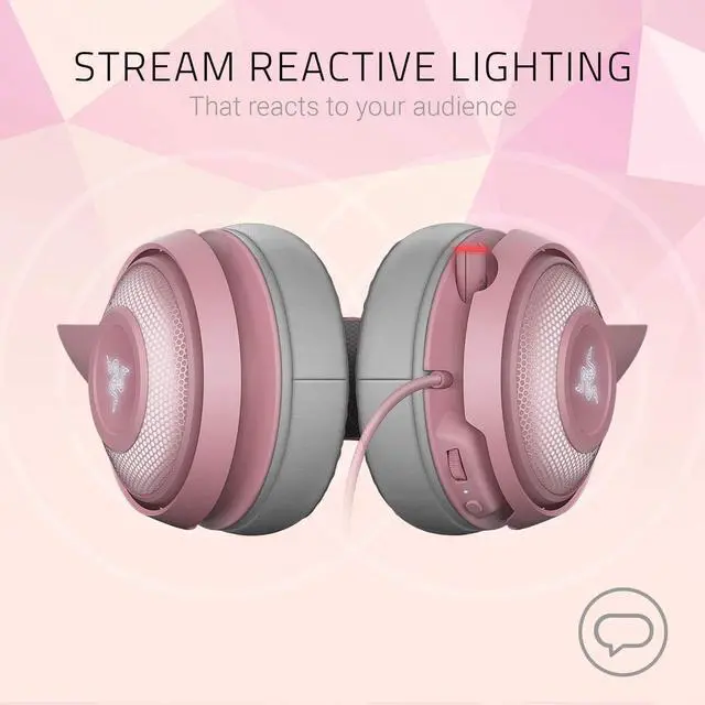 Alt view image 3 of 6 - Razer Kraken Kitty RGB USB Gaming Headset: THX 7.1 Spatial Surround Sound - Chroma RGB Lighting - Retractable Active Noise Cancelling Mic - Lightweight Aluminum Frame - for PC - Quartz Pink