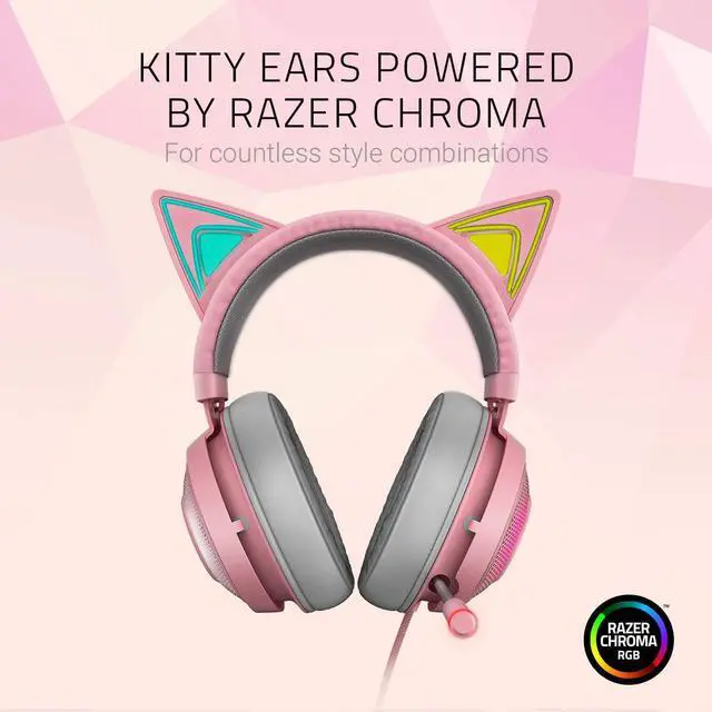 Alt view image 2 of 6 - Razer Kraken Kitty RGB USB Gaming Headset: THX 7.1 Spatial Surround Sound - Chroma RGB Lighting - Retractable Active Noise Cancelling Mic - Lightweight Aluminum Frame - for PC - Quartz Pink