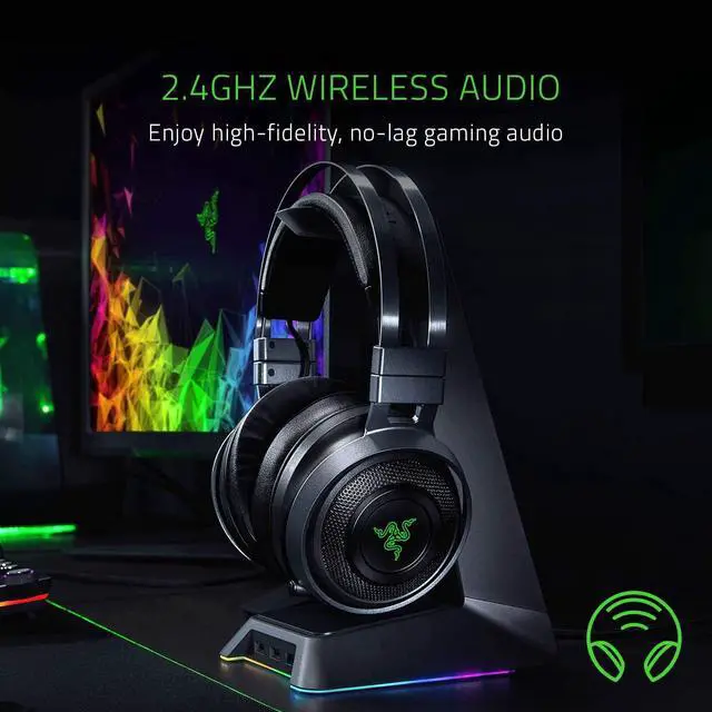 Alt view image 3 of 6 - Razer Nari Ultimate Wireless 7.1 Surround Sound Gaming Headset: THX Audio & Haptic Feedback - Auto-Adjust Headband - Chroma RGB - Retractable Mic - For PC, PS4, PS5
