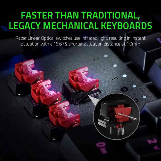 Alt view image 2 of 5 - Razer Huntsman Elite Gaming Keyboard: Fast Keyboard Switches - Linear Optical Switches - Chroma RGB Lighting - Magnetic Plush Wrist Rest - Dedicated Media Keys & Dial