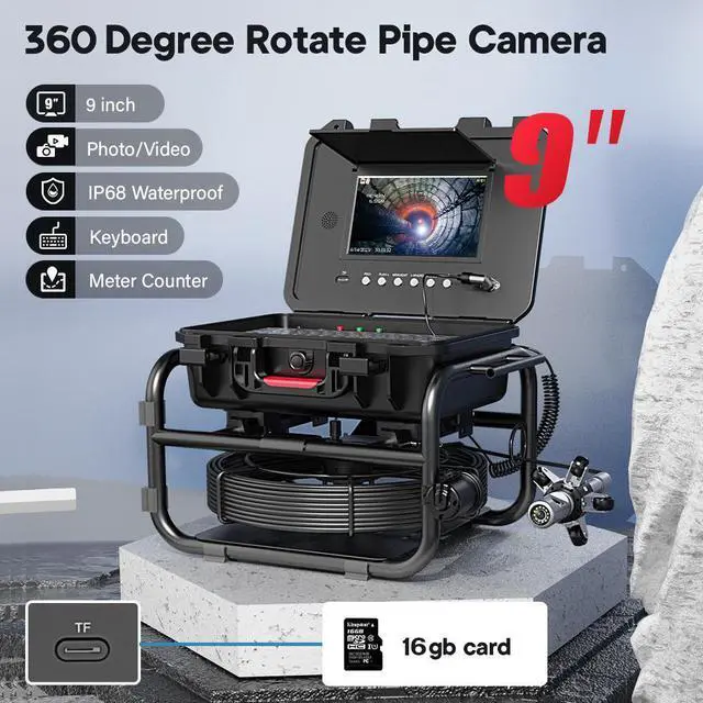 Alt view image 2 of 7 - 9'' IPS Screen Borescope DVR Recorder 360° Rotate Pipe Camera IP68 Waterproof Endoscope