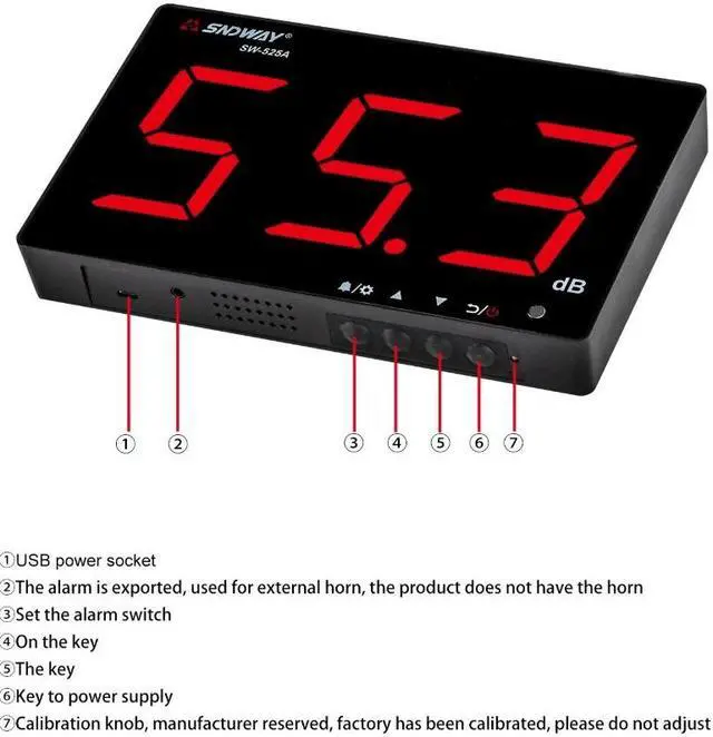 Alt view image 6 of 7 - Sndway SW-525A 130dB Wall Mounted Fast Response Sound Noise Level Meter Noise Decibel Meter