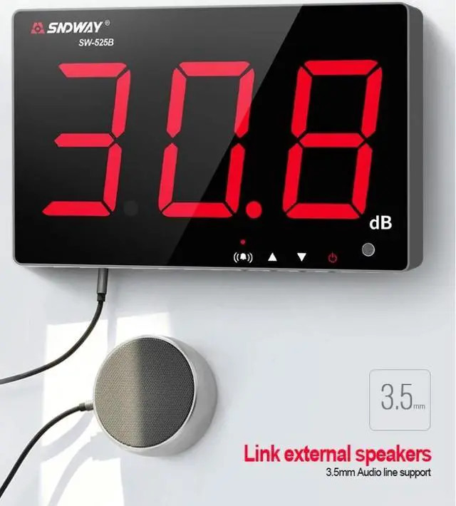 Alt view image 2 of 7 - Sndway SW-525A 130dB Wall Mounted Fast Response Sound Noise Level Meter Noise Decibel Meter