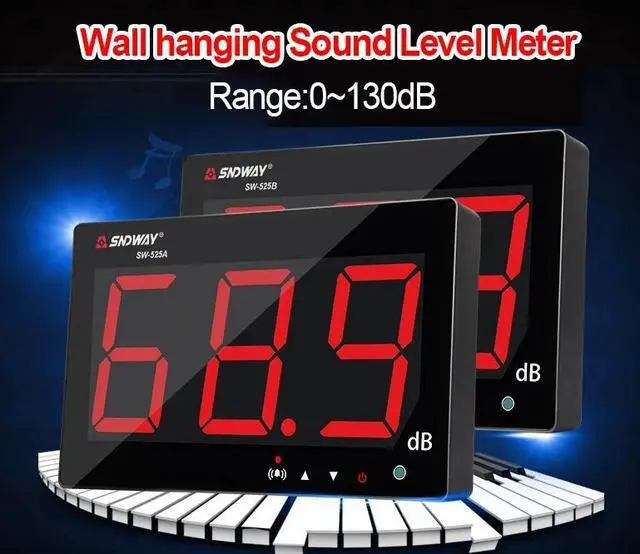 Alt view image 4 of 7 - Sndway SW-525A 130dB Wall Mounted Fast Response Sound Noise Level Meter Noise Decibel Meter
