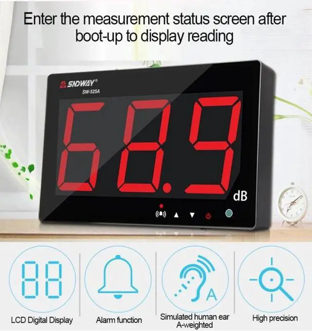 Alt view image 3 of 7 - Sndway SW-525A 130dB Wall Mounted Fast Response Sound Noise Level Meter Noise Decibel Meter