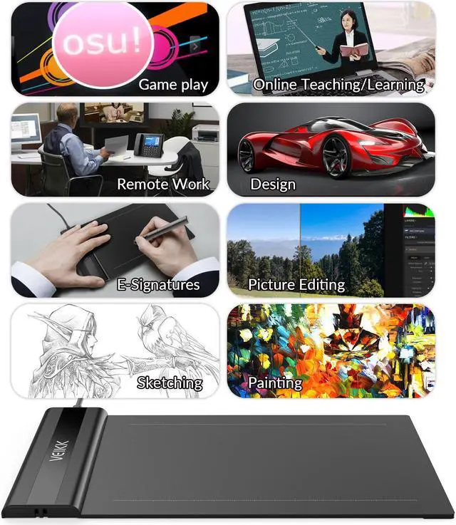 Alt view image 7 of 7 - VEIKK S640 V2 Graphics Drawing Tablet 6x4 inch OSU Pen Tablet with Battery-Free Stylus for Android, Windows and Mac OS (8192 Level Pressure)