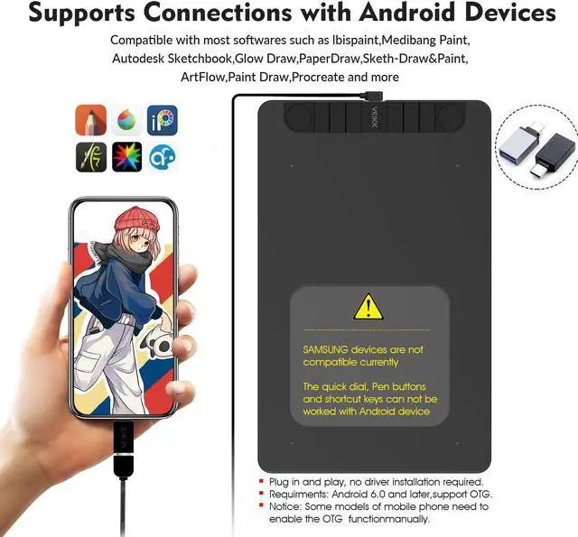 Alt view image 4 of 14 - VEIKK VK1060PRO Drawing Tablet,10x6 inch Drawing Graphics Tablet with 2 Scroll Wheels,6 Express Keys, Battery-Free Stylus Tilt for Android Win Mac OS (8192 Levels)