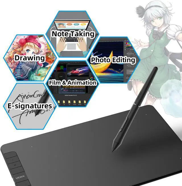 Alt view image 7 of 7 - VEIKK VK1060 Drawing Tablet, 10 x 6 Inch Graphics Tablet with 8 Shortcut Keys, 8192 Levels Battery Free Pen Supports Tilt Function, Work for Digital Art Drawing, Animation, Design or Online Work