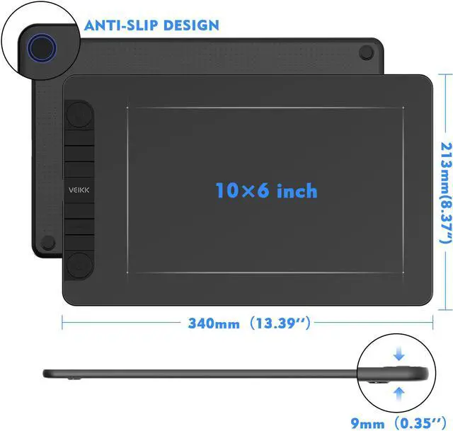 Alt view image 7 of 14 - VEIKK VK1060PRO Drawing Tablet,10x6 inch Drawing Graphics Tablet with 2 Scroll Wheels,6 Express Keys, Battery-Free Stylus Tilt for Android Win Mac OS (8192 Levels)