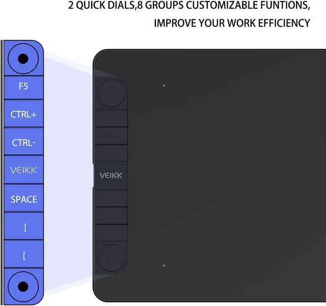Alt view image 3 of 14 - VEIKK VK1060PRO Drawing Tablet,10x6 inch Drawing Graphics Tablet with 2 Scroll Wheels,6 Express Keys, Battery-Free Stylus Tilt for Android Win Mac OS (8192 Levels)