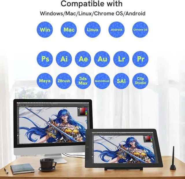 Alt view image 6 of 7 - VEIKK Studio VK2200 Pro Drawing Pen Display 8192 Level Pen Pressure Drawing Pen Tablet Graphic Monitor with 2 Customized Quick Dials 8 Express Keys and Adjustable Stand 21.5 Inch