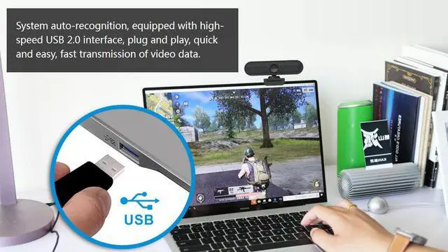 Alt view image 2 of 7 - 2K webcam for PC, full HD computer camera with protective cover, USB webcam with microphone, 30fps streaming webcam with foldable clip/stand for online calls, meetings, zoom, laptops, desktops machine