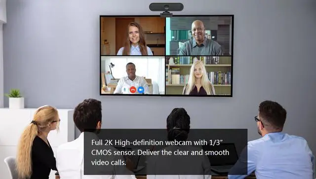 Alt view image 7 of 7 - 2K webcam for PC, full HD computer camera with protective cover, USB webcam with microphone, 30fps streaming webcam with foldable clip/stand for online calls, meetings, zoom, laptops, desktops machine