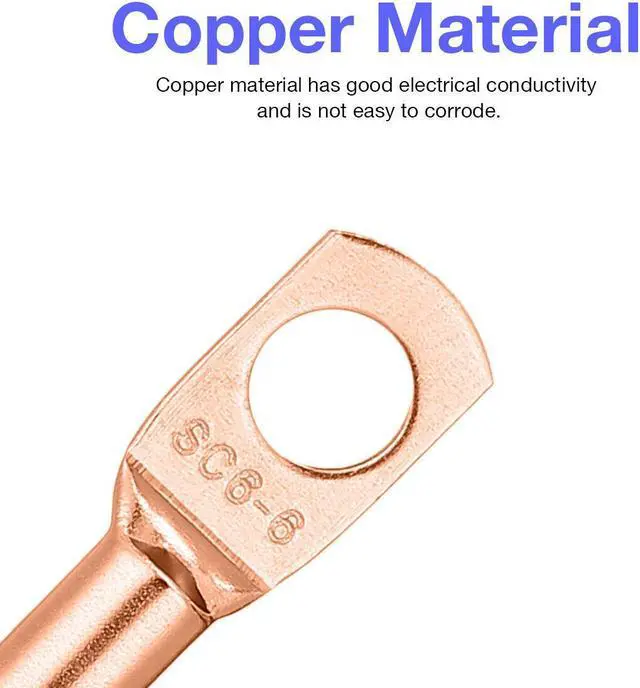 Alt view image 4 of 5 - 140pcs Battery Bare Copper Ring Lug Terminals Connector Wire Gauge SC6-25 Kit US
