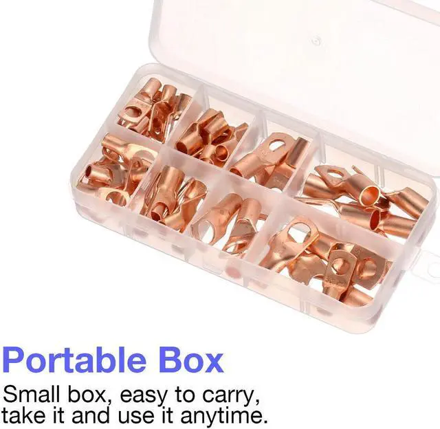 Alt view image 3 of 5 - 140pcs Battery Bare Copper Ring Lug Terminals Connector Wire Gauge SC6-25 Kit US