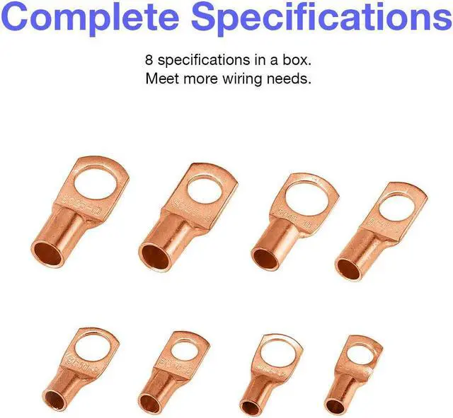 Alt view image 5 of 5 - 140pcs Battery Bare Copper Ring Lug Terminals Connector Wire Gauge SC6-25 Kit US
