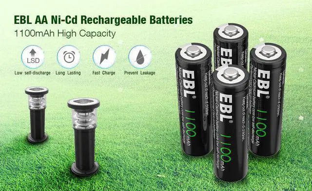 Alt view image 3 of 6 - 4x AA Rechargeable Batteries 1.2V NiCd 1100mAh for Garden Solar Ni-Cd Lamp Light